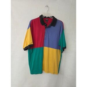 Structure Colorblock Polo Shirt Mens XL Multicolor Vintage 90s Short Sleeve Flaw
